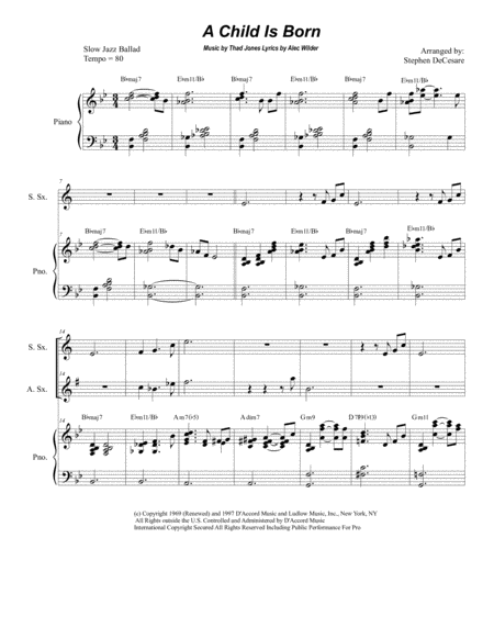 A Child Is Born Duet For Soprano And Alto Saxophone Sheet Music