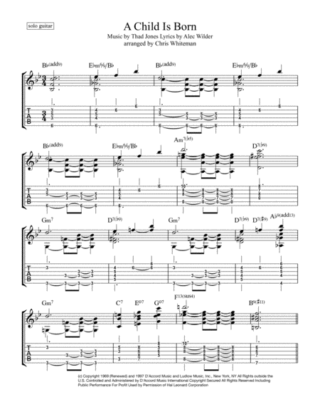 Free Sheet Music A Child Is Born Jazz Guitar Chord Melody