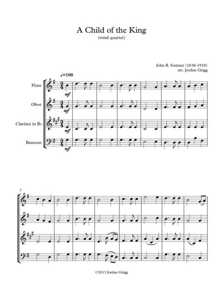 Free Sheet Music A Child Of The King Wind Quartet