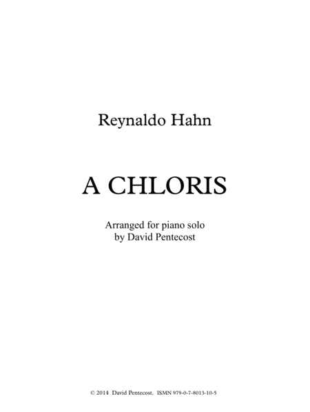 A Chloris Arr Opus 10 Sheet Music