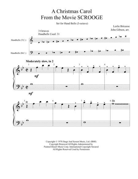 Free Sheet Music A Christmas Carol From Scrooge For Handbells
