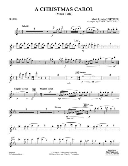 Free Sheet Music A Christmas Carol Main Title Arr Robert Longfield Flute 2