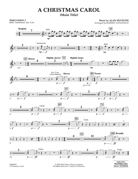 Free Sheet Music A Christmas Carol Main Title Arr Robert Longfield Percussion 2