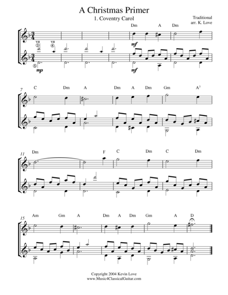 Free Sheet Music A Christmas Primer Recorder And Guitar Score And Parts