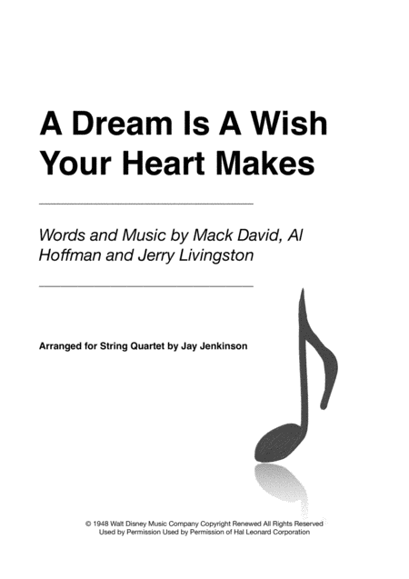 A Dream Is A Wish Your Heart Makes For String Quartet Sheet Music