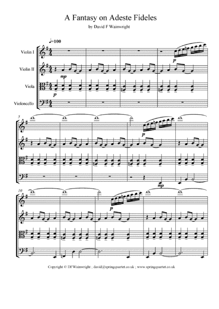 A Fantasy On Adeste Fideles For String Quartet With Score Parts And Mp3 Sheet Music