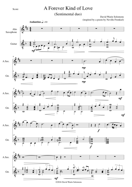 A Forever Kind Of Love Sentimental Duo For Alto Saxophone And Guitar Sheet Music