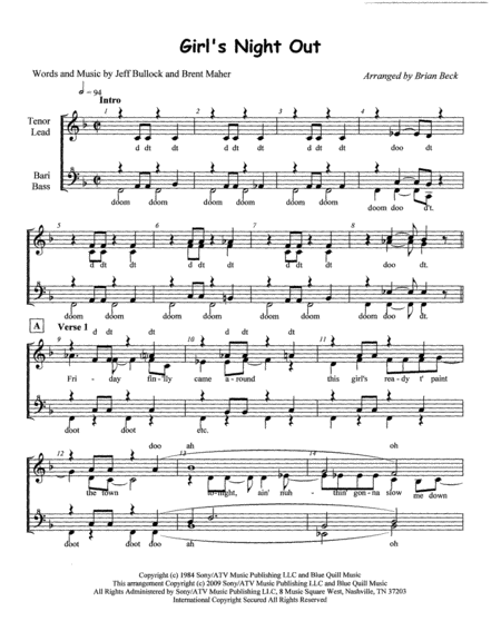 A Girls Night Out Sheet Music