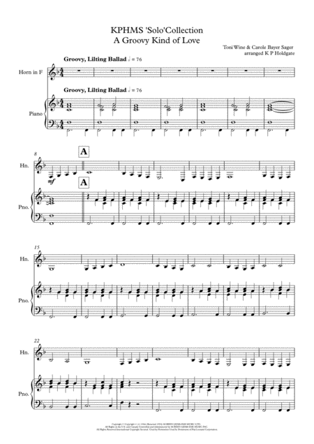 A Groovy Kind Of Love Solo For Horn In F With Piano Sheet Music