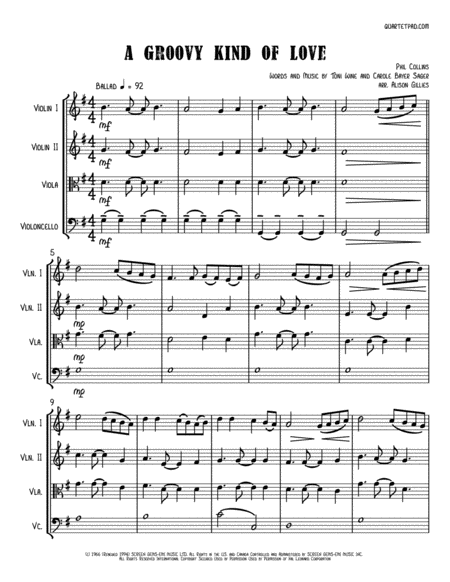 A Groovy Kind Of Love String Quartet Sheet Music