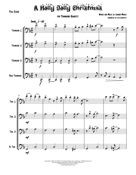 A Holly Jolly Christmas For Trombone Quartet Sheet Music