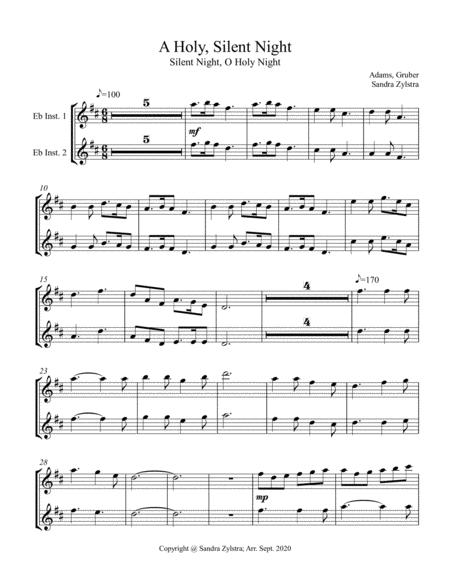 Free Sheet Music A Holy Silent Night Treble Eb Instrument Duet Parts Only