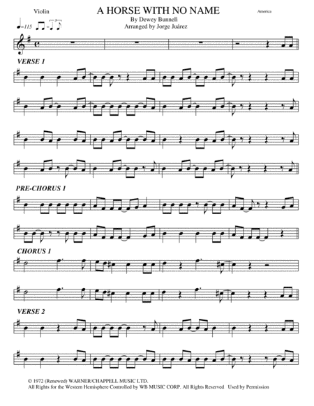 A Horse With No Name Violin Sheet Music