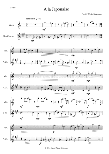 Free Sheet Music A La Japonaise For Violin And Alto Clarinet