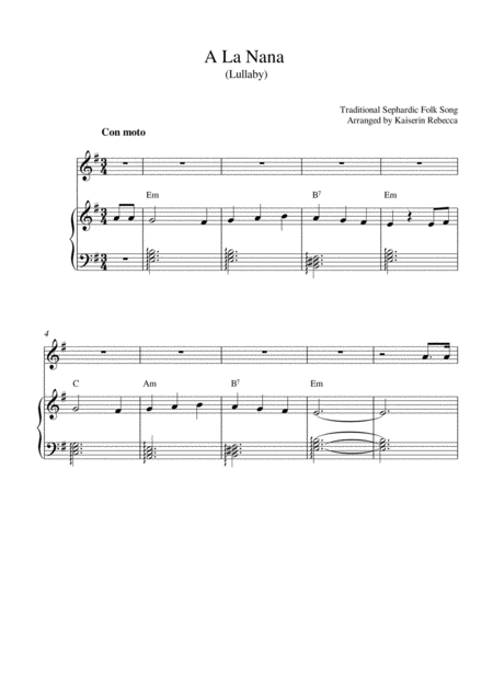 A La Nana Lullaby Sheet Music