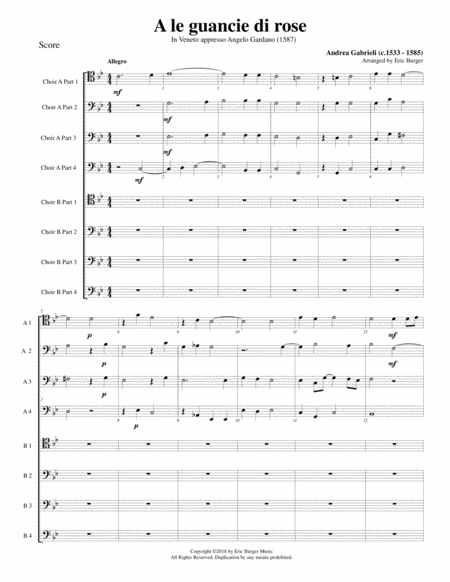 Free Sheet Music A Le Guancie Di Rose For Trombone Or Low Brass Octet