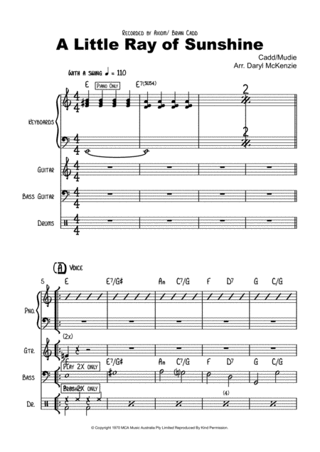 A Little Ray Of Sunshine Vocal With 4 Or 5 Piece Rhythm Section Key Of C Sheet Music