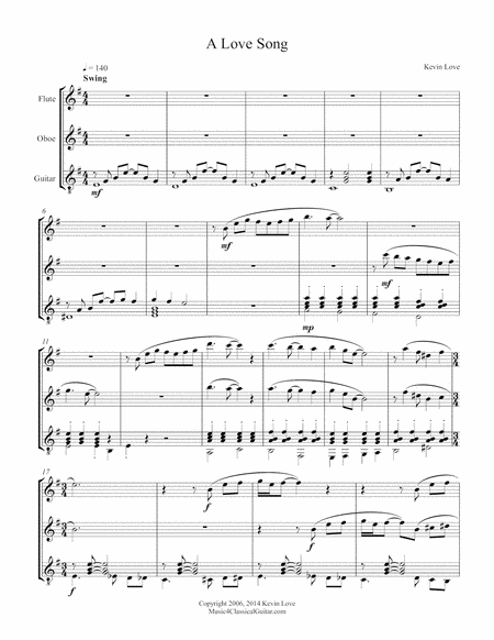 Free Sheet Music A Love Song Flute Oboe And Guitar Score And Parts