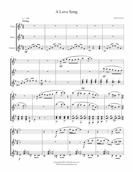 A Love Song Flute Oboe And Guitar Score And Parts Sheet Music