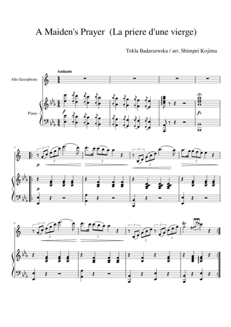 A Maidens Prayer La Priere D Une Vierge For Alto Saxophone And Piano Sheet Music