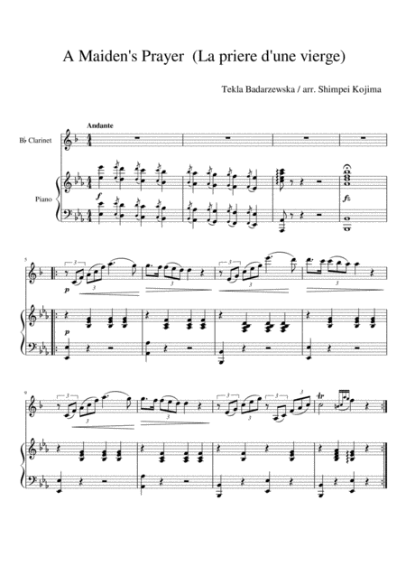 A Maidens Prayer La Priere D Une Vierge For Bb Clarinet And Piano Sheet Music