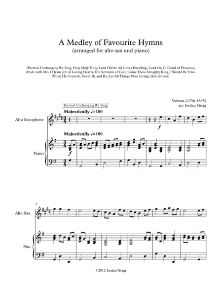 Free Sheet Music A Medley Of Favourite Hymns Alto Sax And Piano