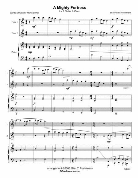 Free Sheet Music A Mighty Fortress Flute Duet With Piano Accompaniment