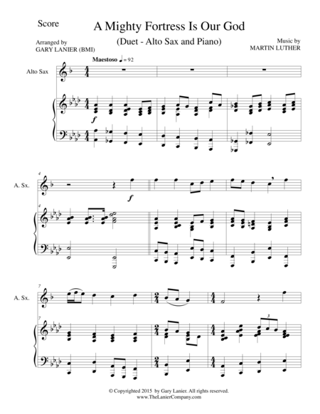 A Mighty Fortress Is Our God Duet Alto Sax And Piano Score And Parts Sheet Music