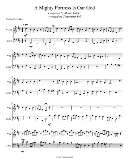 A Mighty Fortress Is Our God Violin Cello Duet Sheet Music