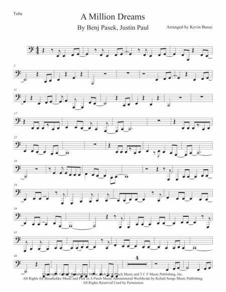 A Million Dreams Easy Key Of C Tuba Sheet Music