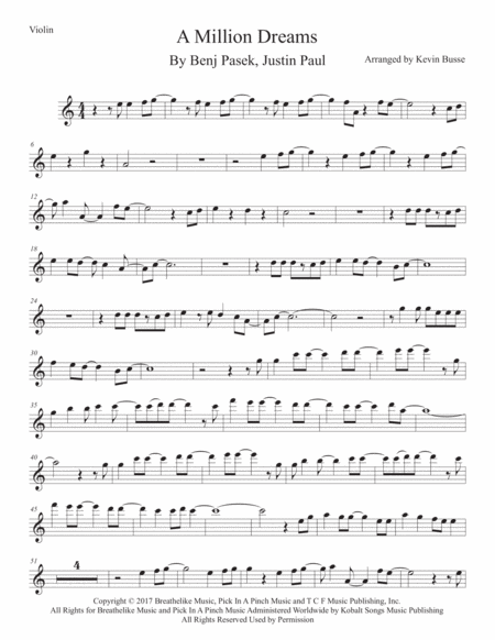 A Million Dreams Easy Key Of C Violin Sheet Music