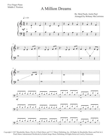 A Million Dreams Five Finger Piano With Teacher Duet Sheet Music