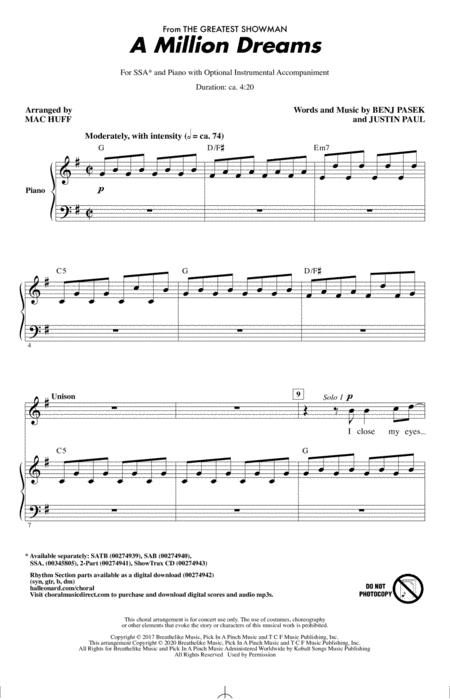 A Million Dreams From The Greatest Showman Arr Mac Huff Sheet Music