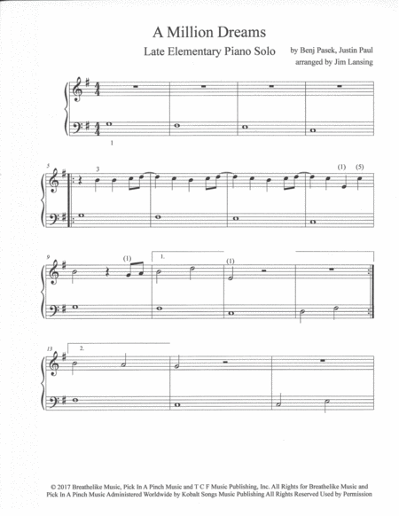 A Million Dreams Late Elementary Sheet Music