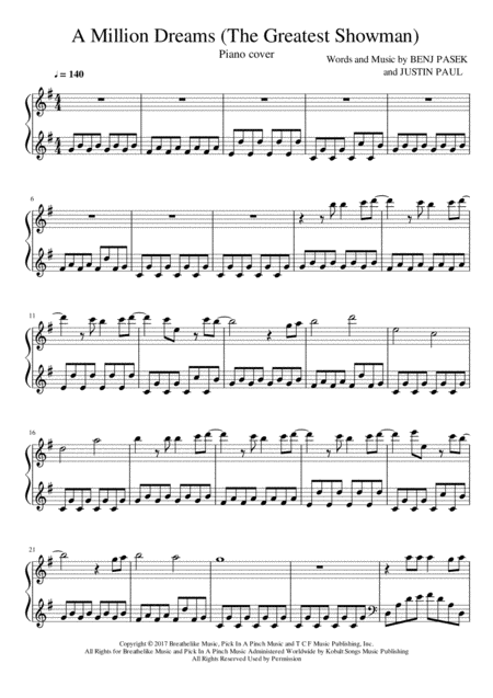 A Million Dreams Piano Cover The Greatest Showman Sheet Music