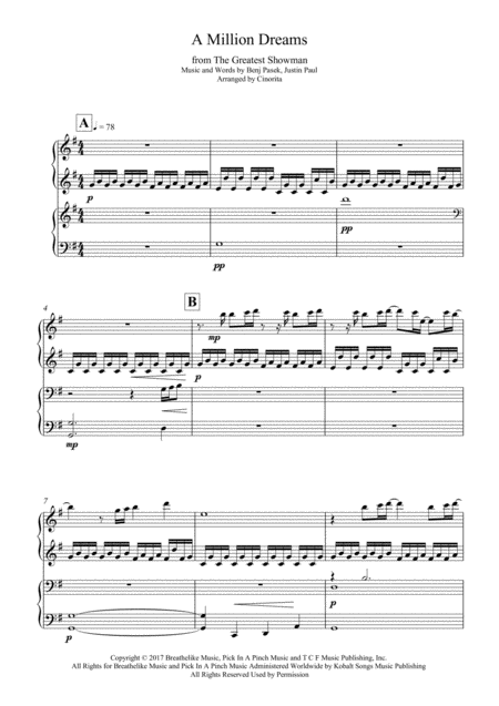 A Million Dreams Piano Duet Advanced Sheet Music