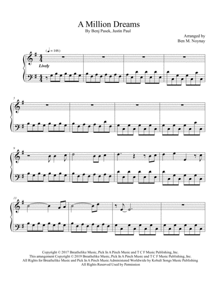 A Million Dreams Piano Solo Early Intermediate Sheet Music