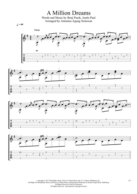 A Million Dreams Solo Guitar Tablature Sheet Music