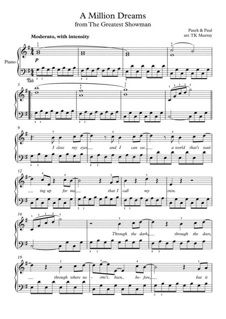 A Million Dreams The Greatest Showman Easy Piano Sheet Music