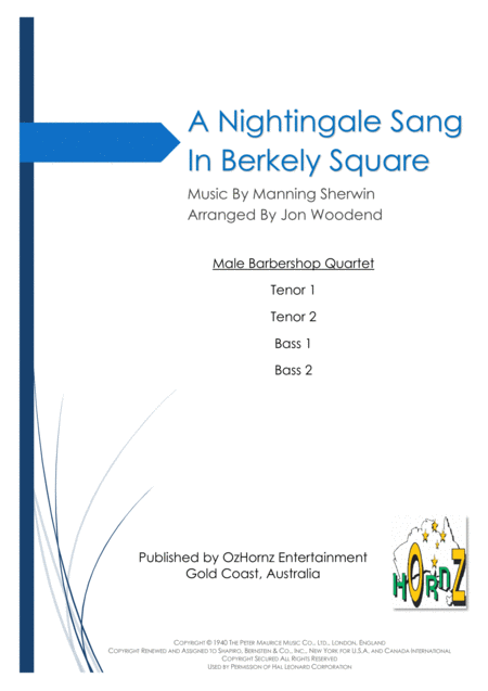 Free Sheet Music A Nightingale Sang In Berkeley Square Male Vocal Quartet