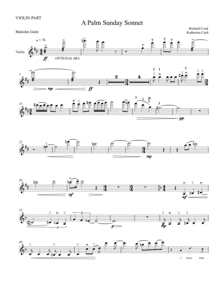 A Palm Sunday Sonnet Violin Part Sheet Music