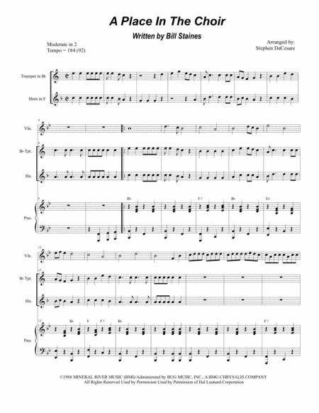 Free Sheet Music A Place In The Choir Duet For Bb Trumpet And French Horn