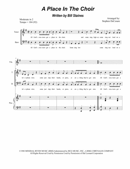 Free Sheet Music A Place In The Choir Duet For Tenor And Bass Solo