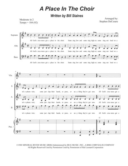 A Place In The Choir For Vocal Trio Sab Sheet Music