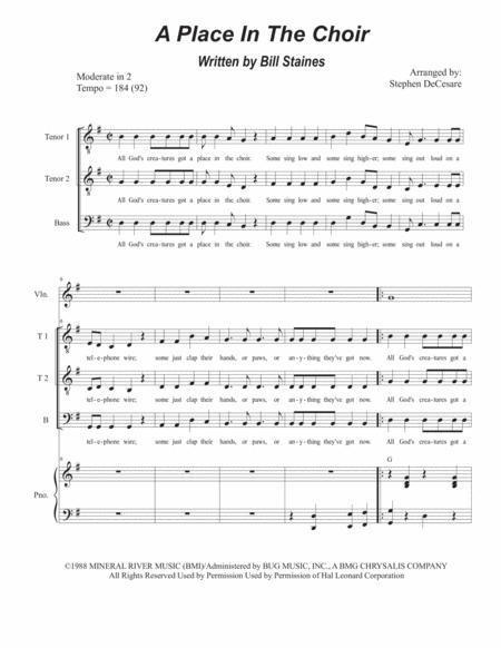 Free Sheet Music A Place In The Choir For Vocal Trio Ttb