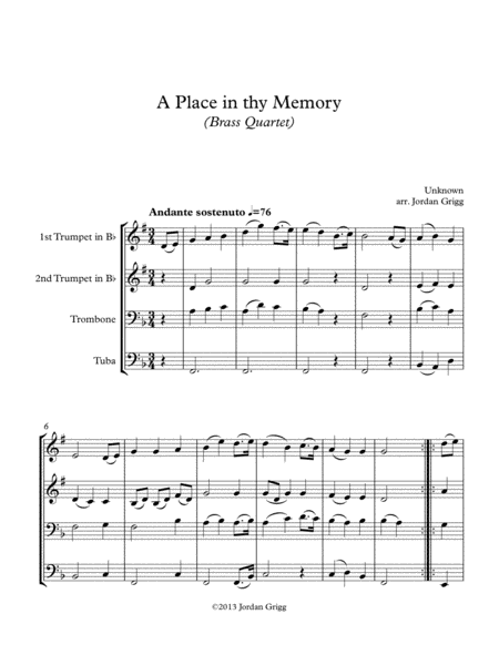 Free Sheet Music A Place In Thy Memory Brass Quartet