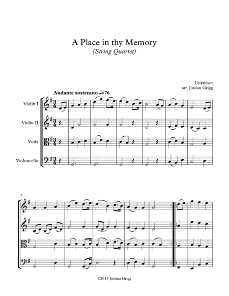 Free Sheet Music A Place In Thy Memory String Quartet