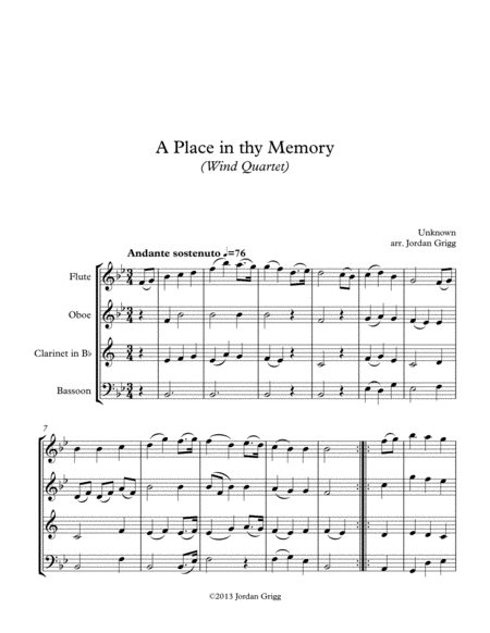 A Place In Thy Memory Wind Quartet Sheet Music