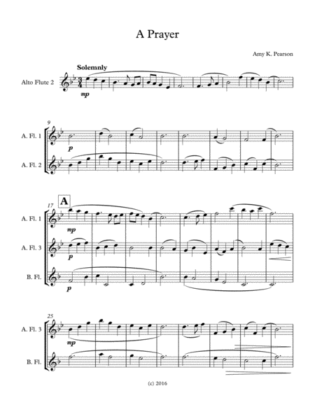 Free Sheet Music A Prayer Quartet For Low Flutes