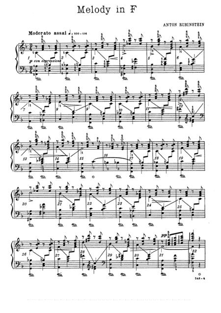 A Rubinstein Melody In F Original Version Sheet Music